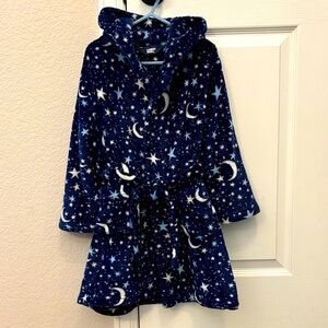 Lands' End Blue Warm Fleece Hooded Robe Sz 4